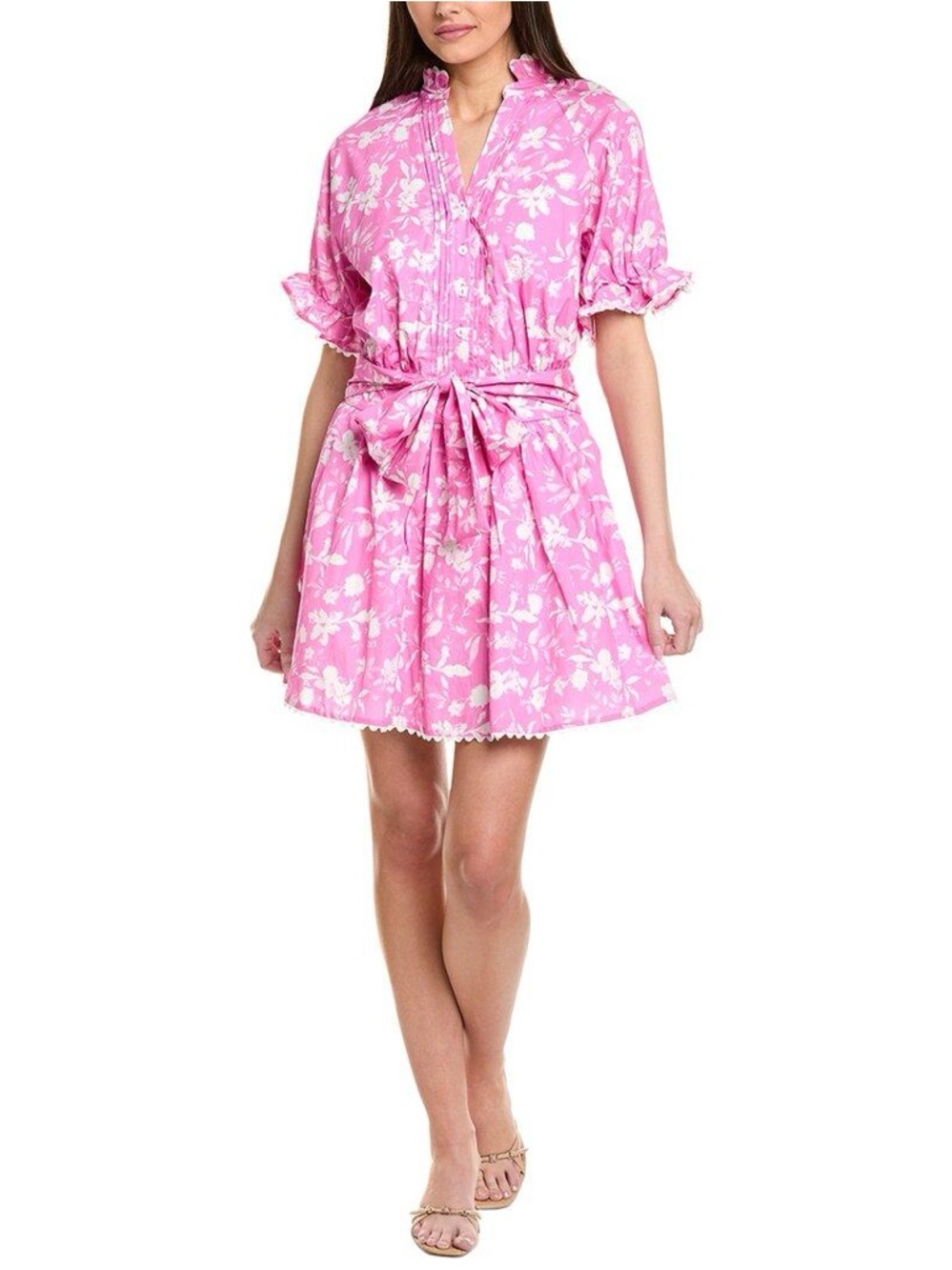Pink Floral Self-Tie Mini Dress